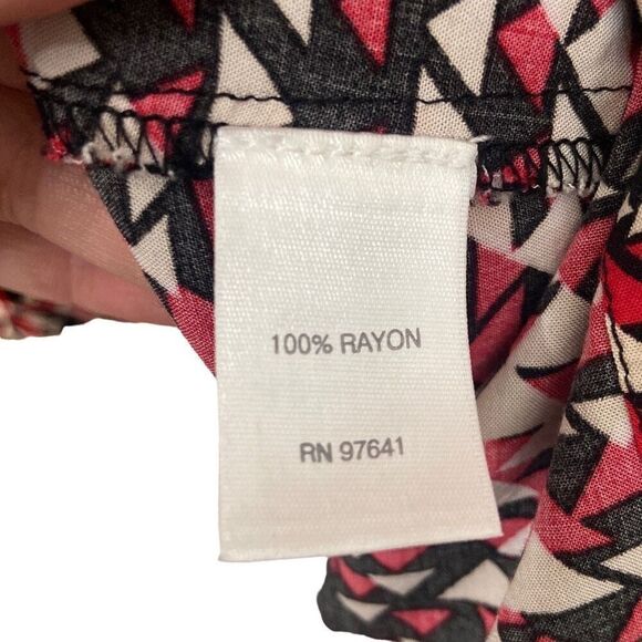 J. Jill Red Black White Geometric Button Front Shirt Dress Roll Tab Sleeves 2P - Picture 6 of 9